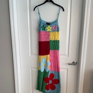dELiA*s Colorful Floral Patchwork Maxi Dress Crochet Sz L